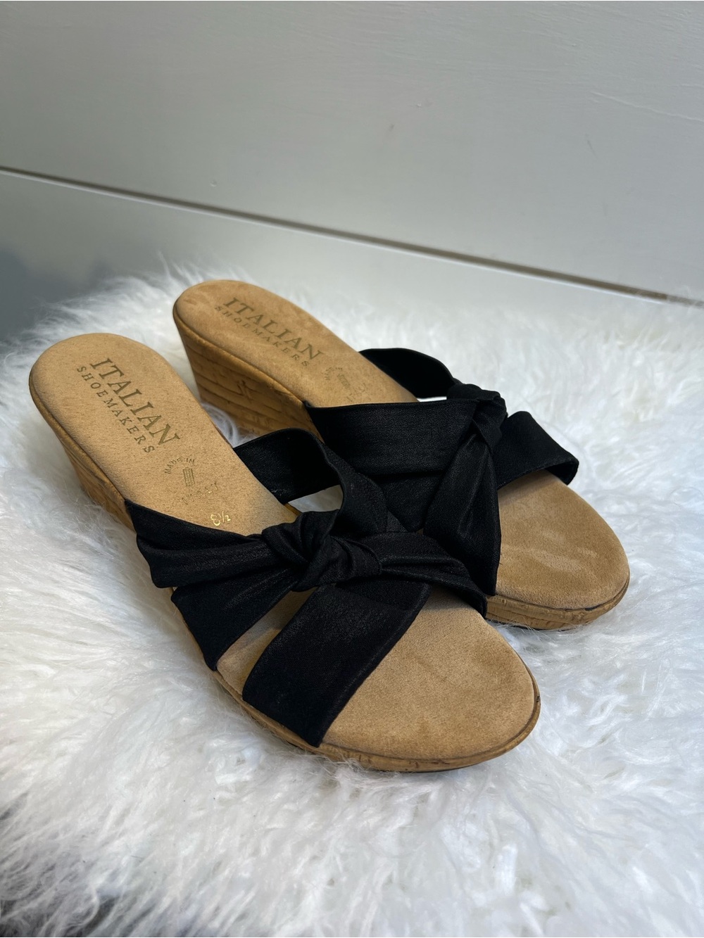 Italian Shoemakers Black Knot Wedge Slides